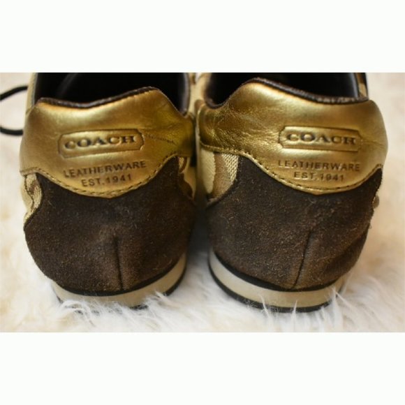 Coach Kate shoes sneakers brown stripe gold toe detail size 8 1/2 M EUC - Picture 4 of 7